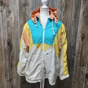 Vtg London For Windbreaker Womens Small Oversized Large Color Block 90s